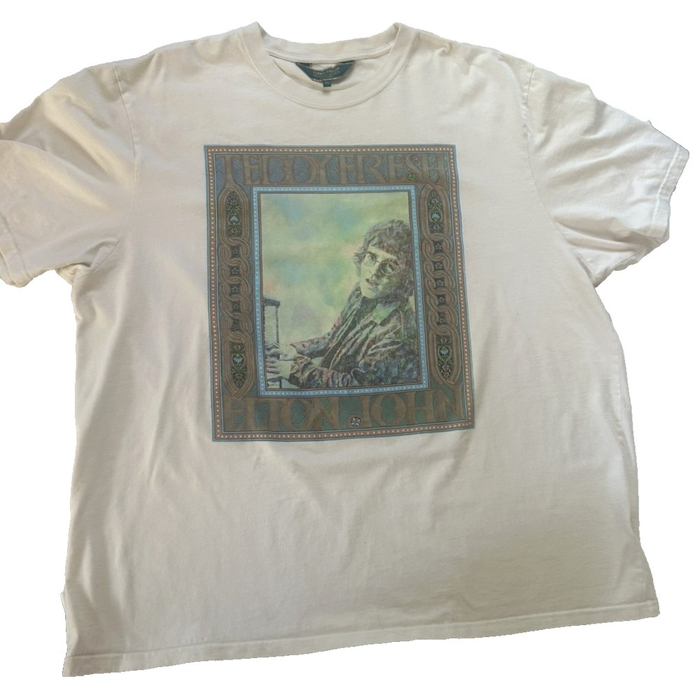 Teddy Fresh x Elton John Graphic Unisex Cream Color Cotton Tee Size 3XL